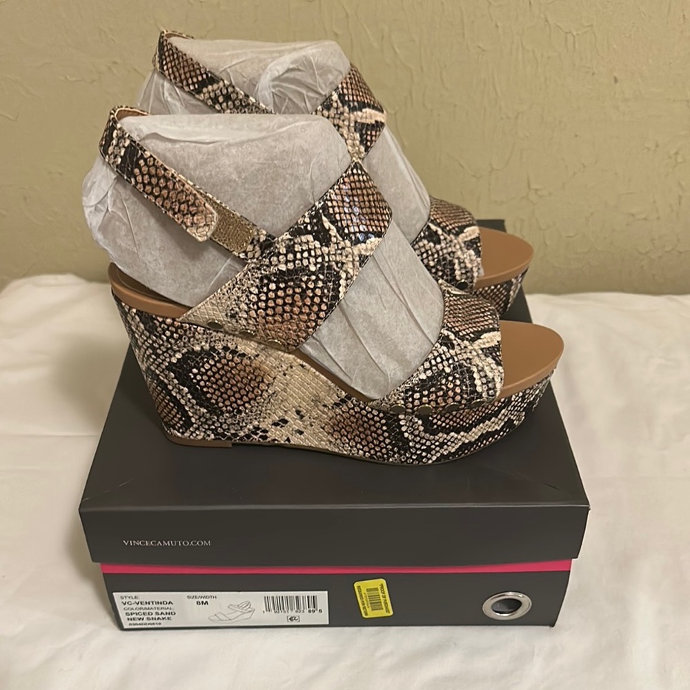 Vince Camuto Women's Snakeskin Wedge Sandals - Brown